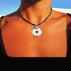 North African Tuareg Sterling Silver & Howlite Pendant Necklace on Leather Thong
